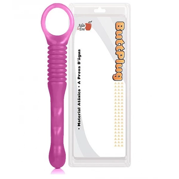 Plug Anal corpo estreito e sinuoso com base anelada 19x2,5cm - Rosa
