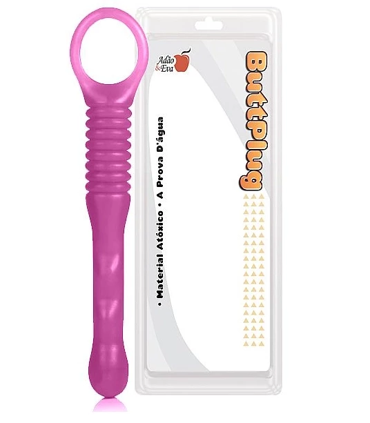 Plug Anal corpo estreito e sinuoso com base anelada 19x2,5cm - Rosa
